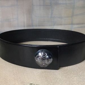 Black Leather Belt & Chrome Art Object Clasp